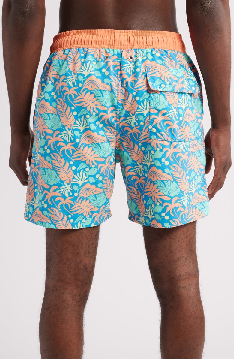 Tom & Teddy Tropical Print Swim Trunks, Alternate, color, Blue Orange