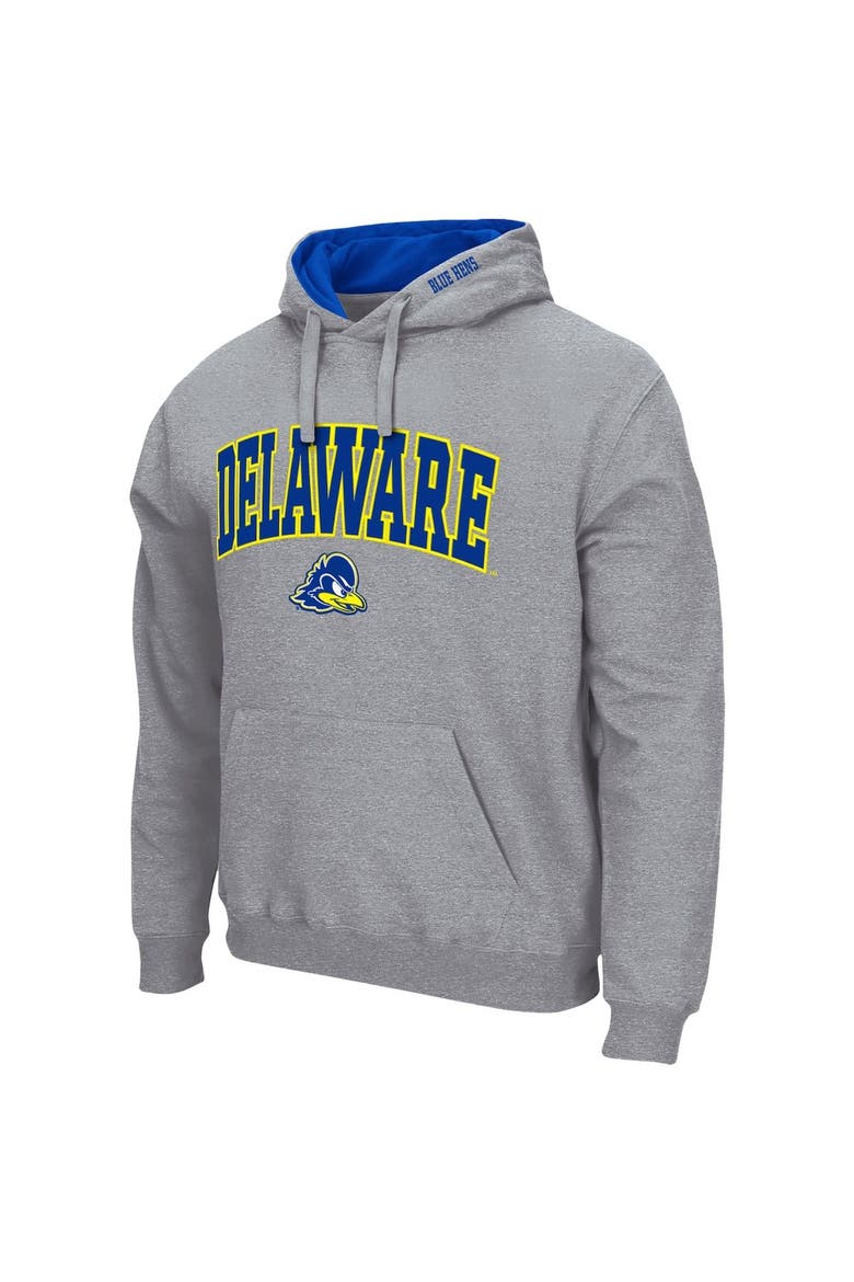 Men's Colosseum Heathered Gray Delaware Fightin' Blue Hens Arch & Logo 3.0 Pullover Hoodie, Alternate, color, Heather Gray