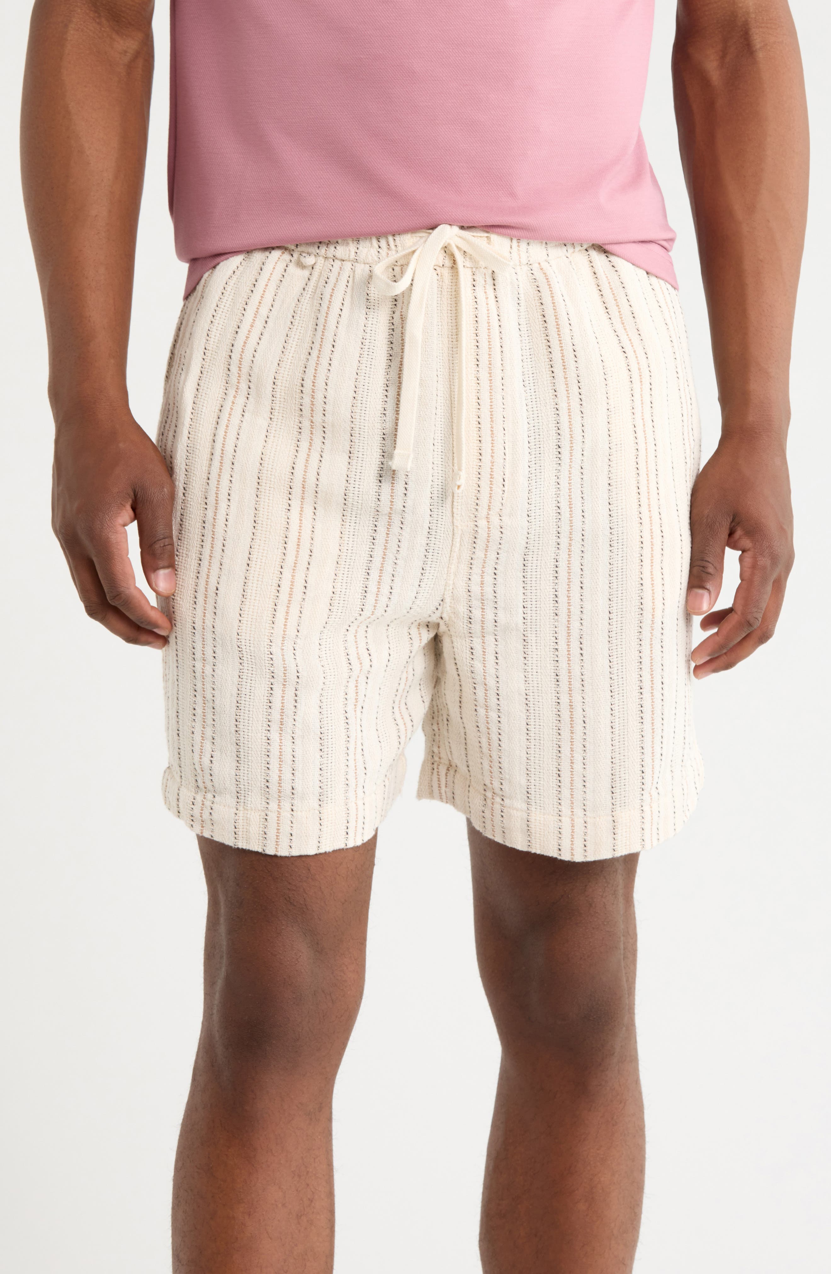 DENIM AND FLOWER Stripe Textured Drawstring Shorts