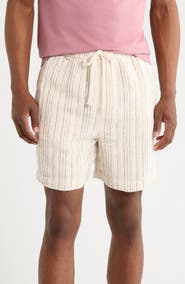DENIM AND FLOWER Stripe Textured Drawstring Shorts