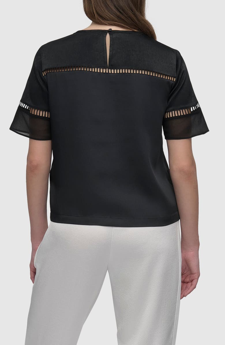 DKNY Ladder Embroidery Short Sleeve Woven Shirt, Alternate, color, Black