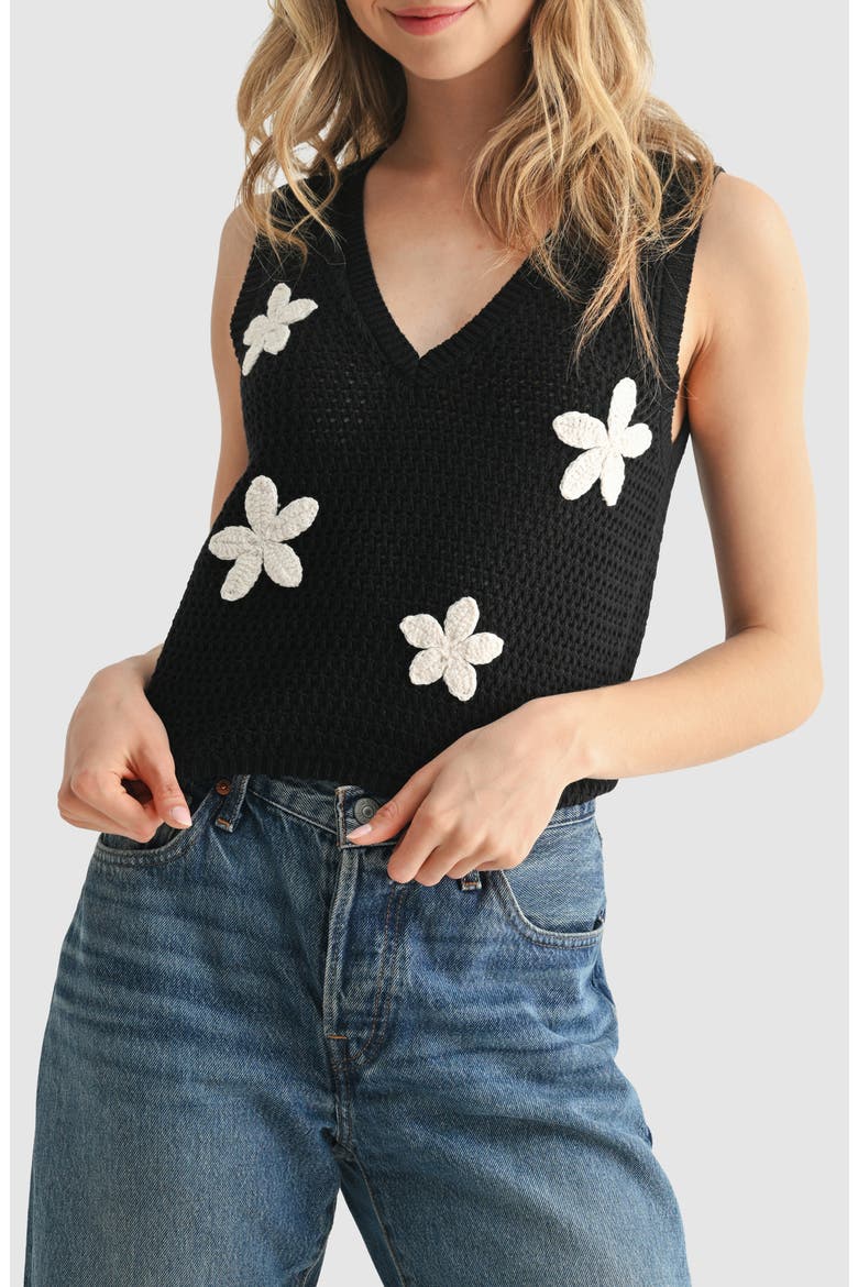 Floral Crochet Tank, Main, color, BLACK