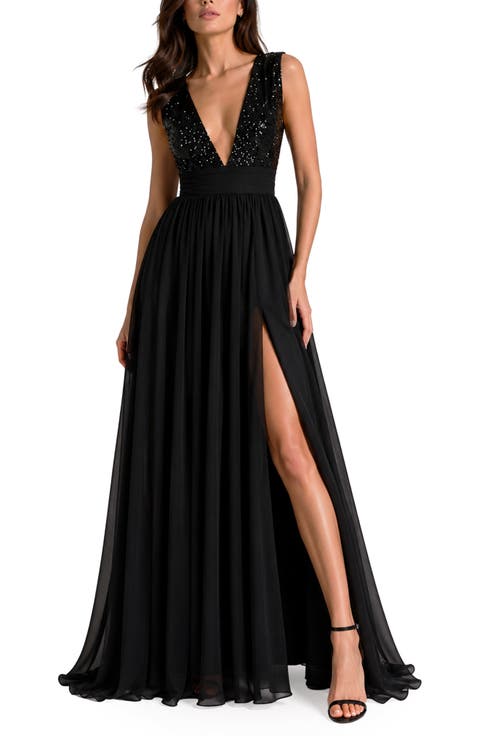 Daphne Sequin Top V-Plunge Maxi Dress