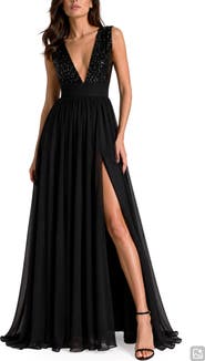 BY DESIGN Daphne Sequin Top V-Plunge Maxi Dress