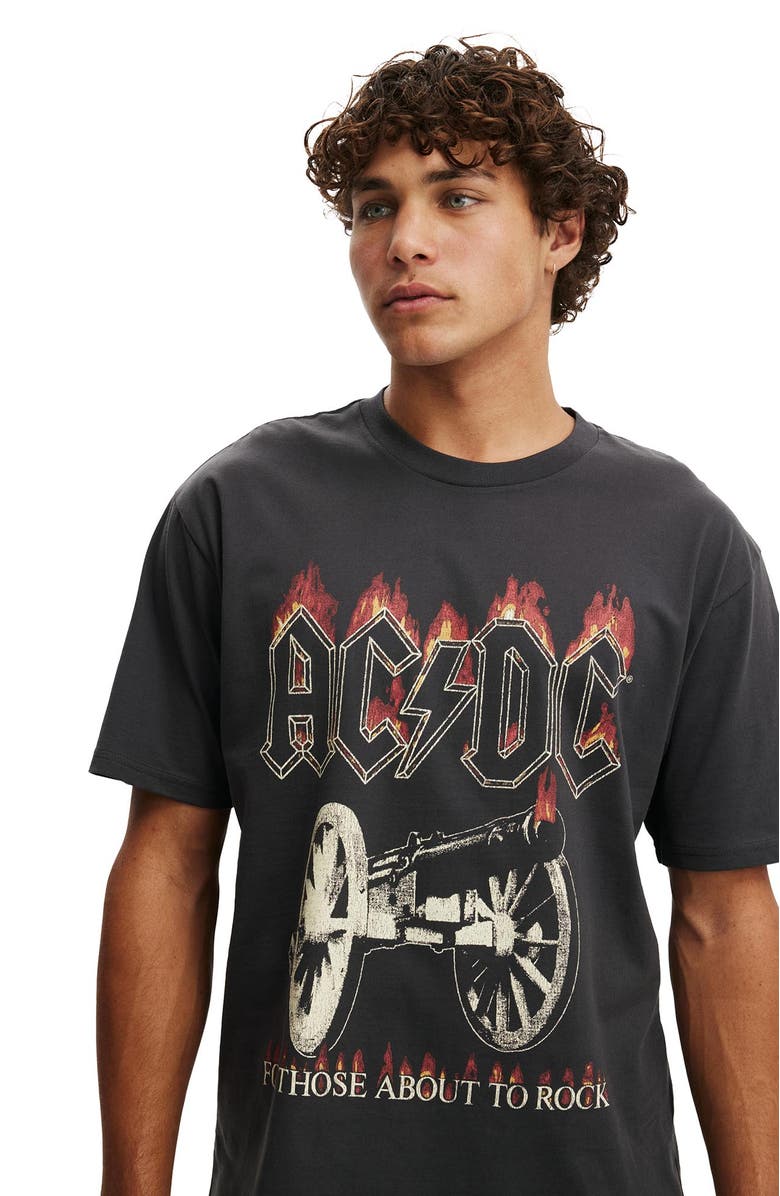 Cotton On Men's Premium Loose Fit Music T-Shirt, Alternate, color, Washed Black - Ac Dc - For