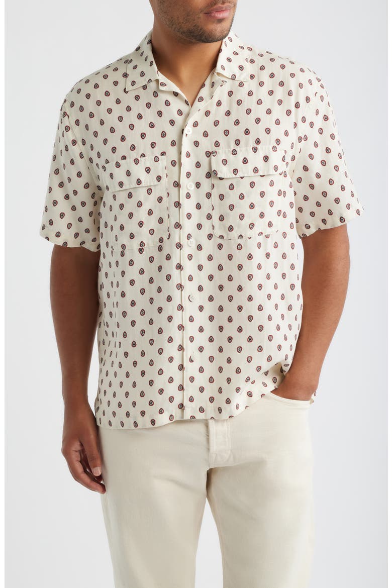 Short Sleeve Lyocell & Linen Button-Up Shirt, Main, color, FOULARD