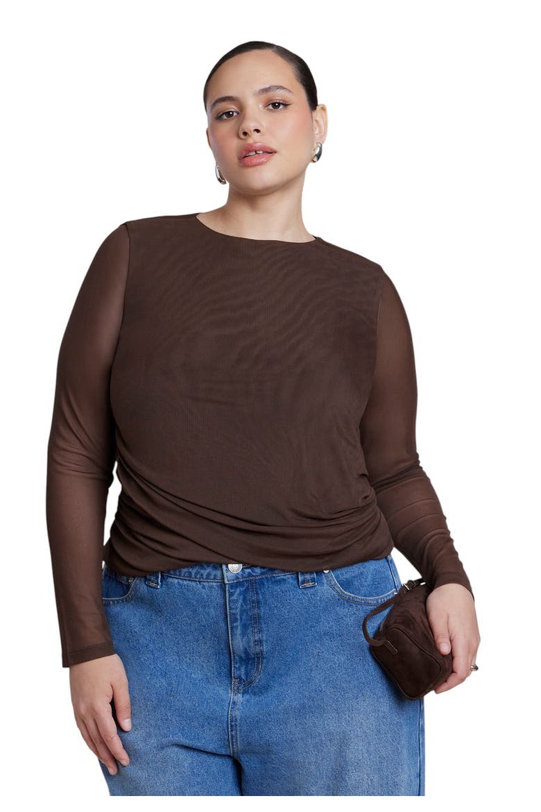 Mesh Draped Waist Top (plus), Main, color, CHICORY COFFEE