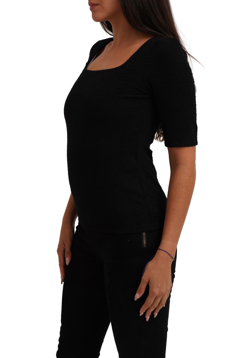 Textured Elbow Sleeve Top, Alternate, color, BLACK