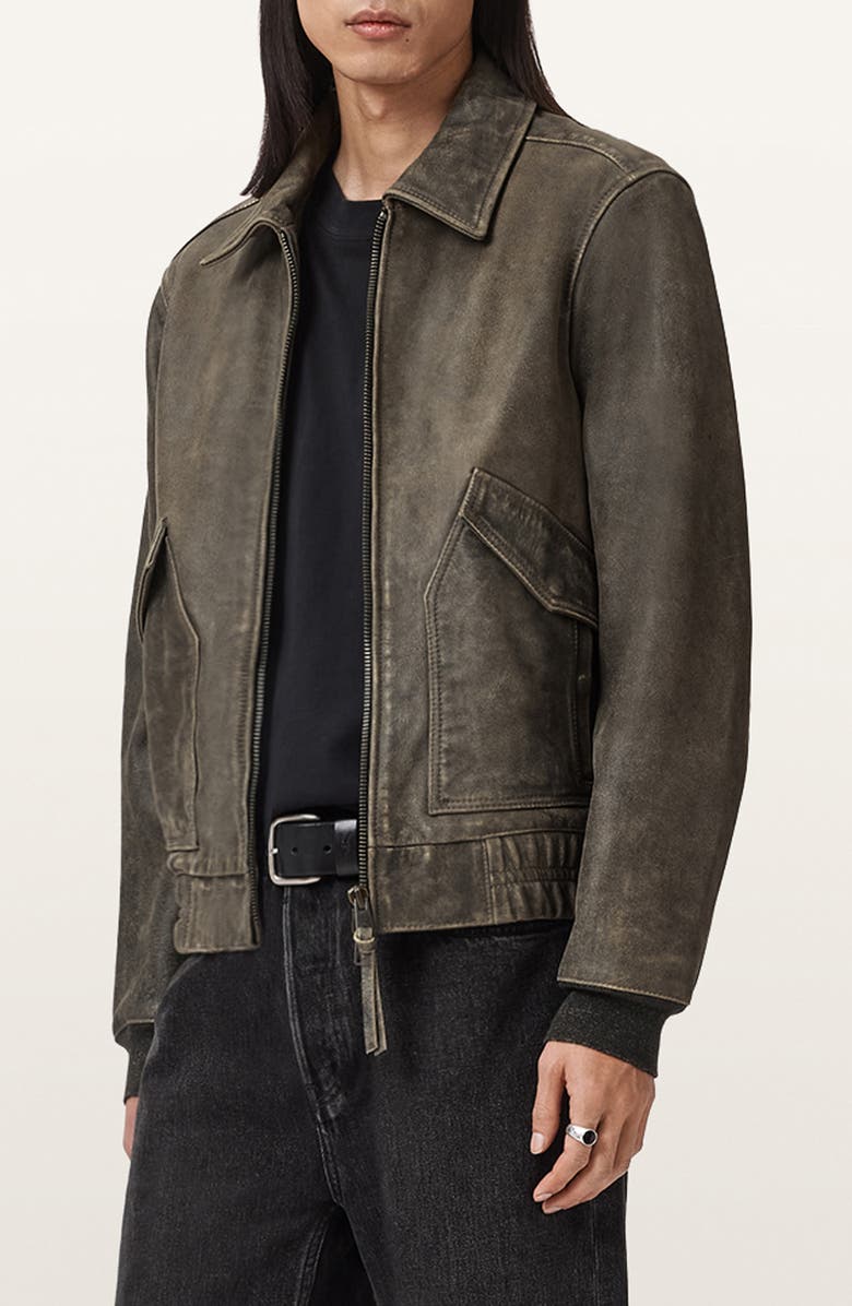 AllSaints Marland Leather Aviator Jacket, Alternate, color, Black Beige
