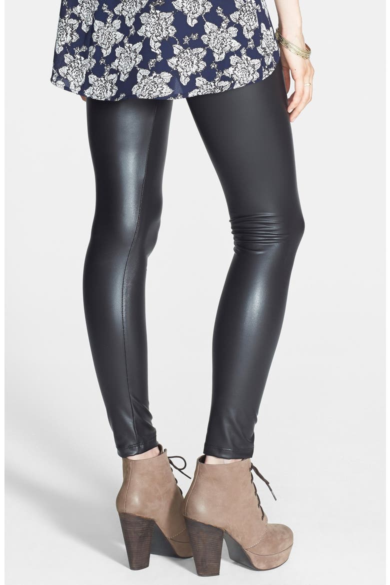 Faux Leather Leggings, Alternate, color, BLACK