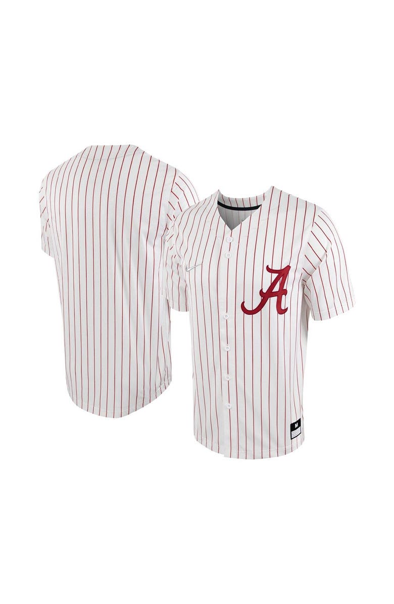 Nike Men's Nike White/Crimson Alabama Crimson Tide Pinstripe Replica Full-Button Baseball Jersey, Main, color, White