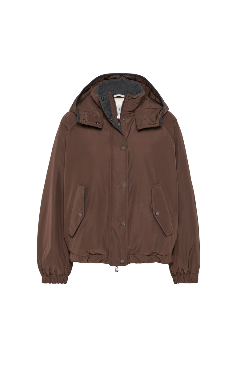 Brunello Cucinelli Crop down jacket with monili, Main, color, Pine Cone Brown