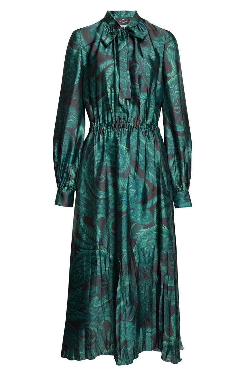 Etro Paisley Print Gathered Long Sleeve Shirtdress, Alternate, color, Stampa F.do Verde