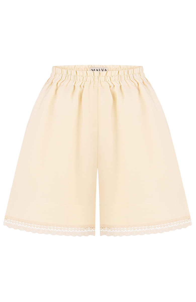 Malva Florea Lace-Trimmed High-Waisted Shorts, Main, color, Light Apricot