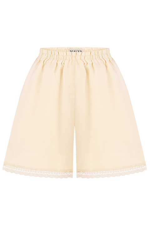 Lace-Trimmed High-Waisted Shorts
