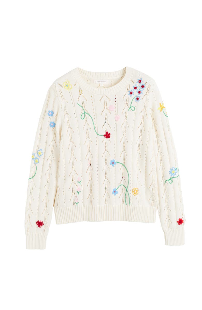 Chinti & Parker Hand-Embroidered Floral Cotton Sweater, Alternate, color, Cream