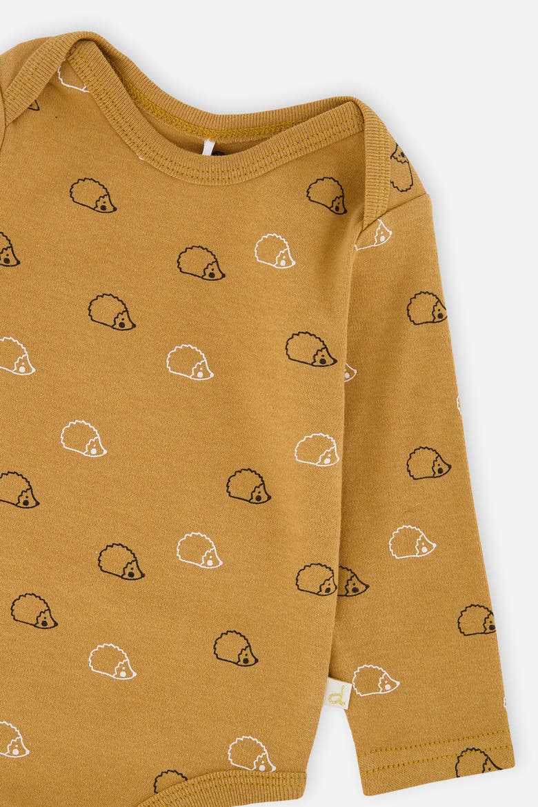Organic Cotton Hedgehog Snap Envelope Neck Romper, Alternate, color, Brown Printed Hedgehogs