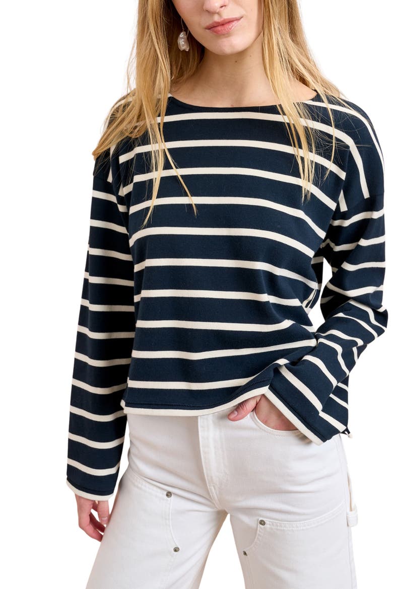 Long Sleeve Breton Tee, Main, color, Navy/Ecru