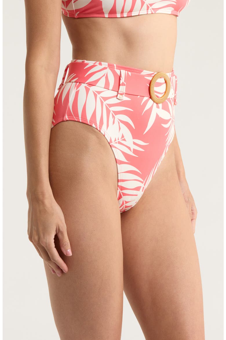 Conny O-Ring High Waist Bikini Bottoms, Alternate, color, CORAL PARADISE FOLIAGE