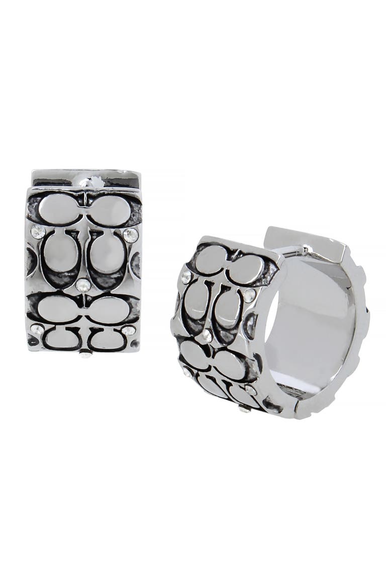 Logo Quilt Huggie Hoop Earrings, Main, color, CRYSTAL