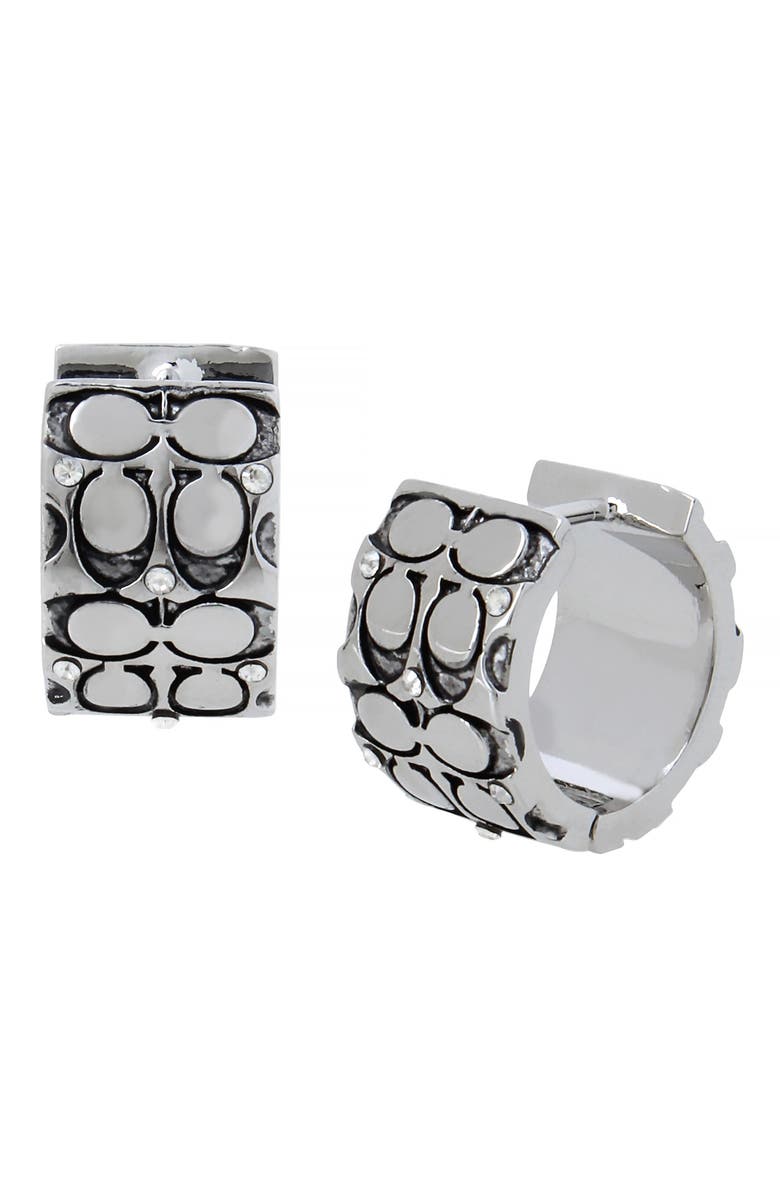 COACH Logo Quilt Huggie Hoop Earrings, Main, color, 