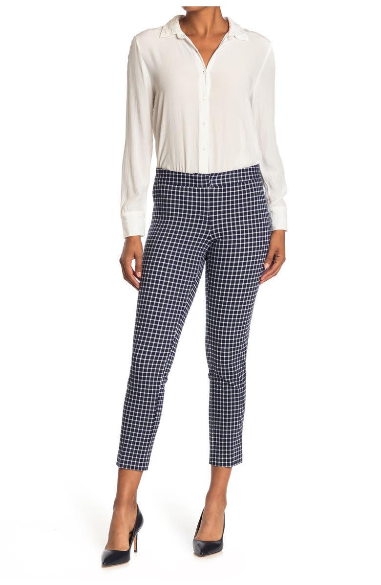 Amanda & Chelsea Windowpane Print Ponte Pants, Main, color, Nvy/Wht