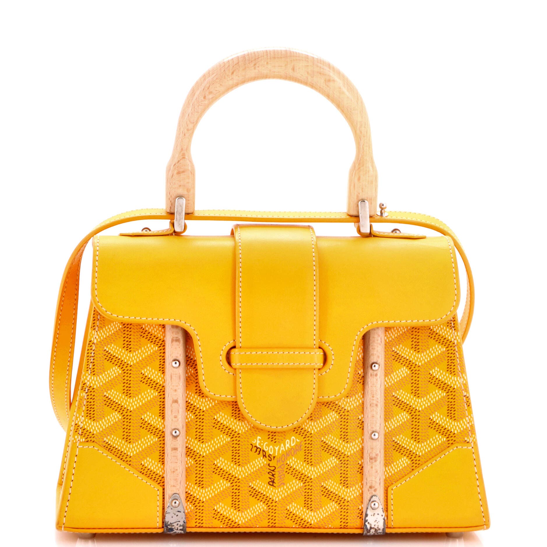Pre-Owned Goyard Structured Saigon Top Handle Bag Coated Canvas with Leather Mini, Main, color, Yellow