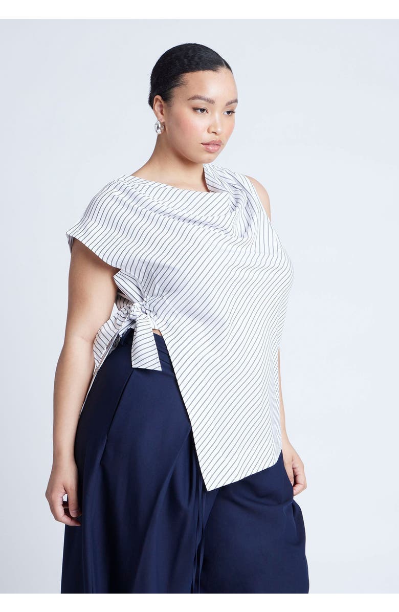 ELOQUII Asym Tie Top, Main, color, Black On Cream