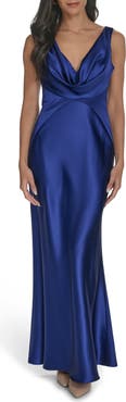 Vince Camuto Draped Neck Satin Gown