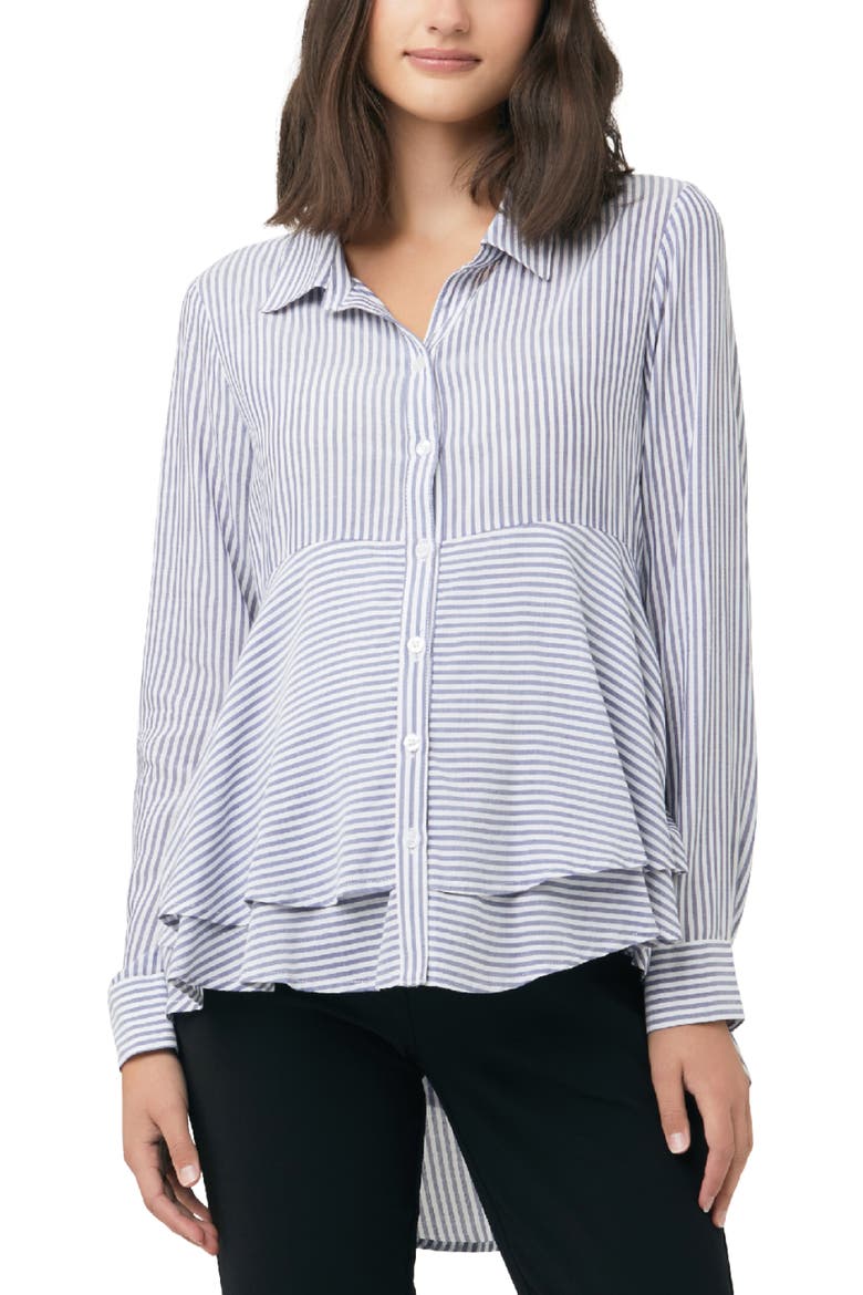 Stripe Layered Peplum Shirt, Main, color, Navy / White