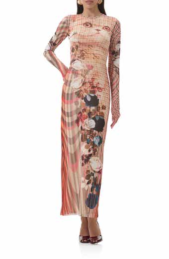 AFRM Didi Printed Long Sleeve Mesh Maxi Dress