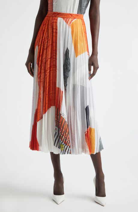 Collage Print Pleated Chiffon Midi Skirt