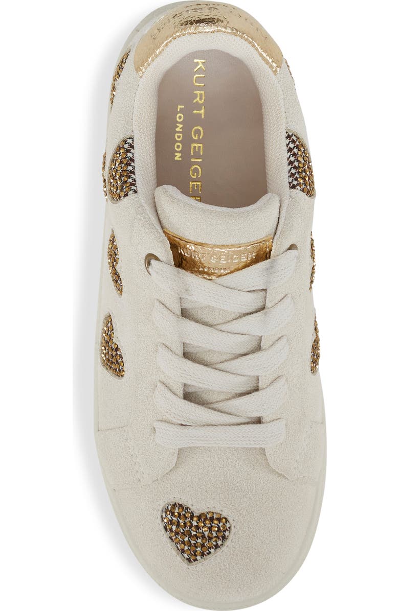 Kurt Geiger London Kids' Mini Lane Love Crystal Heart Sneaker, Alternate, color, Bone/ Gold