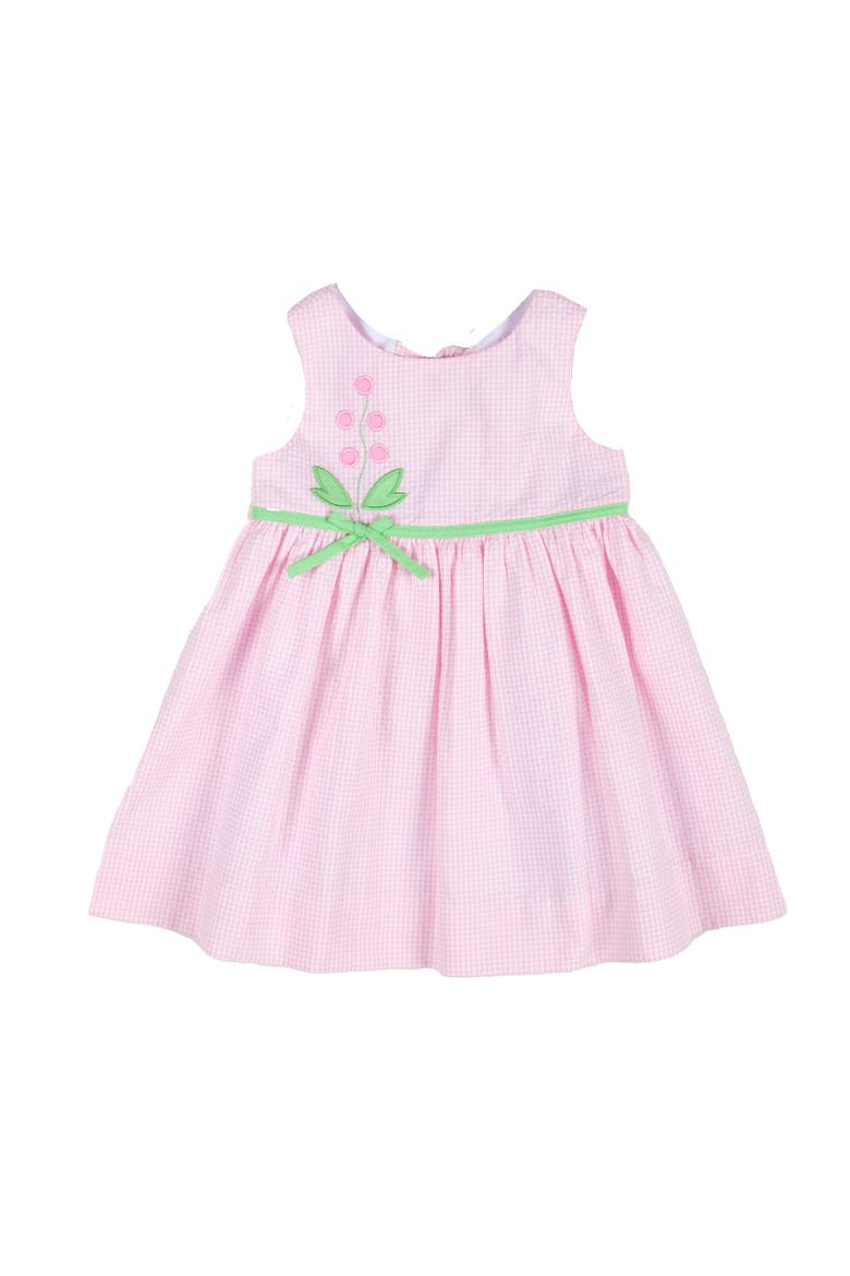 Check Seersucker Dress With Flowers, Main, color, Pink / White