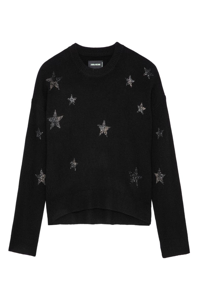 Zadig & Voltaire Markus Rhinestone Star Embellished Cashmere Sweater, Alternate, color,