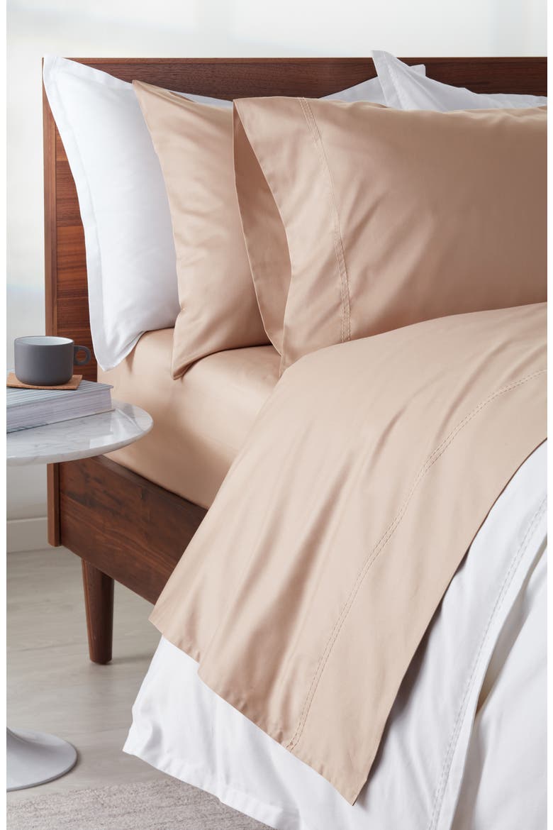 400 Thread Count Organic Cotton Sateen Sheet Set, Alternate, color, TAN THREAD