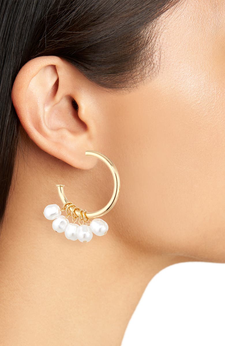 BaubleBar Miss Pearl-Sonality Hoop Earrings, Alternate, color, Pearl