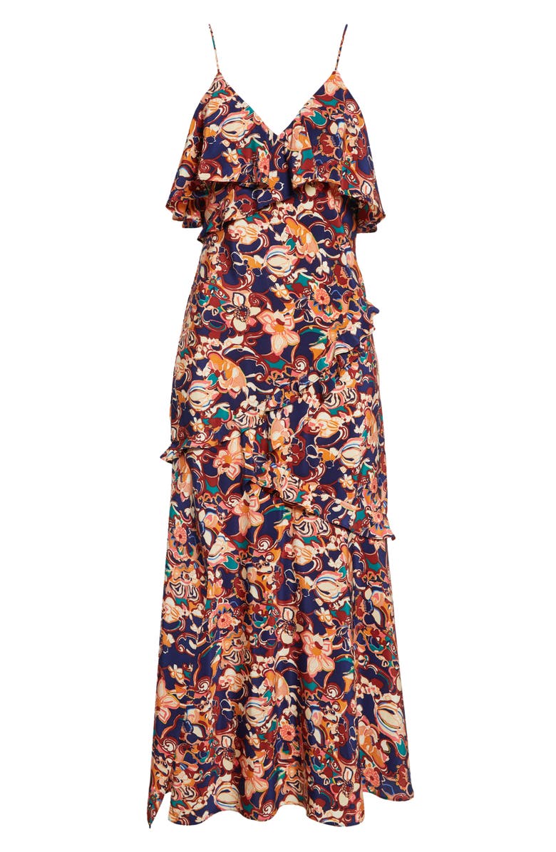 A.L.C. Penelope Floral Print Silk Blend Ruffle Dress, Alternate, color,