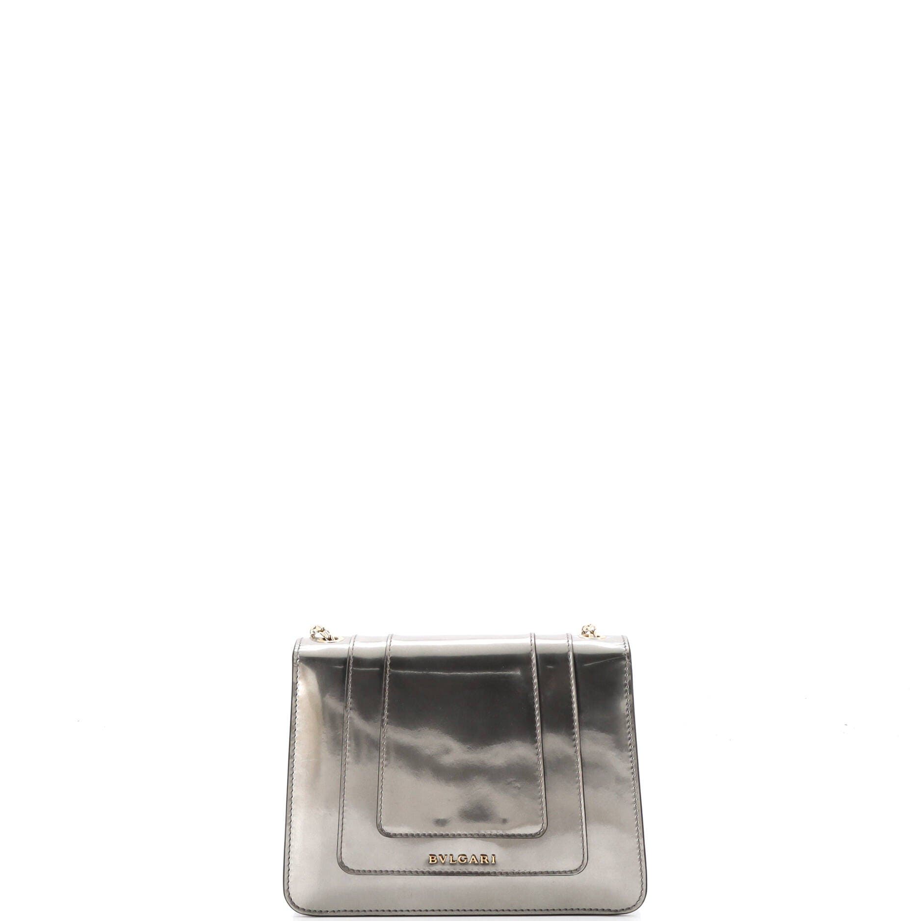 Serpenti Forever Square Shoulder Bag Metallic Leather Small, Alternate, color, Grey