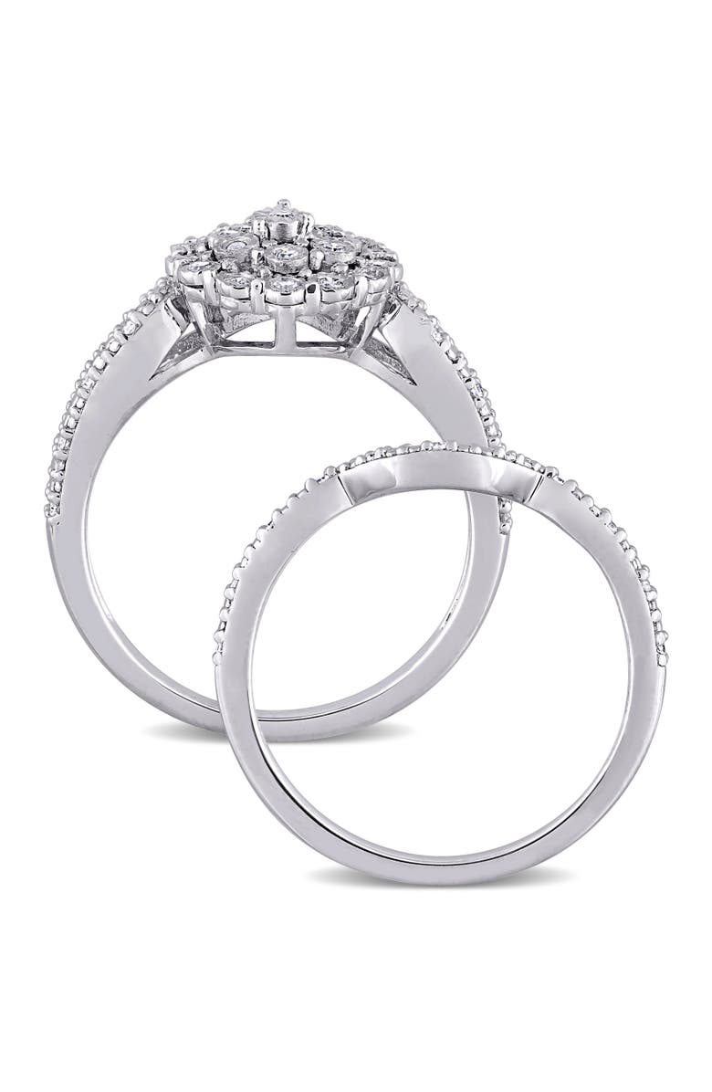 Julianna B. Diamond Cluster Vintage Bridal Ring Set, Alternate, color, Sterling Silver