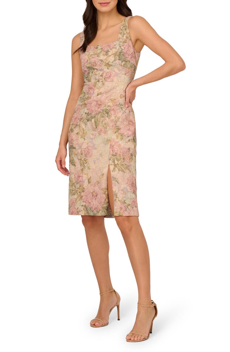 Adrianna Papell Floral Matelasse Sleeveless Dress, Main, color,