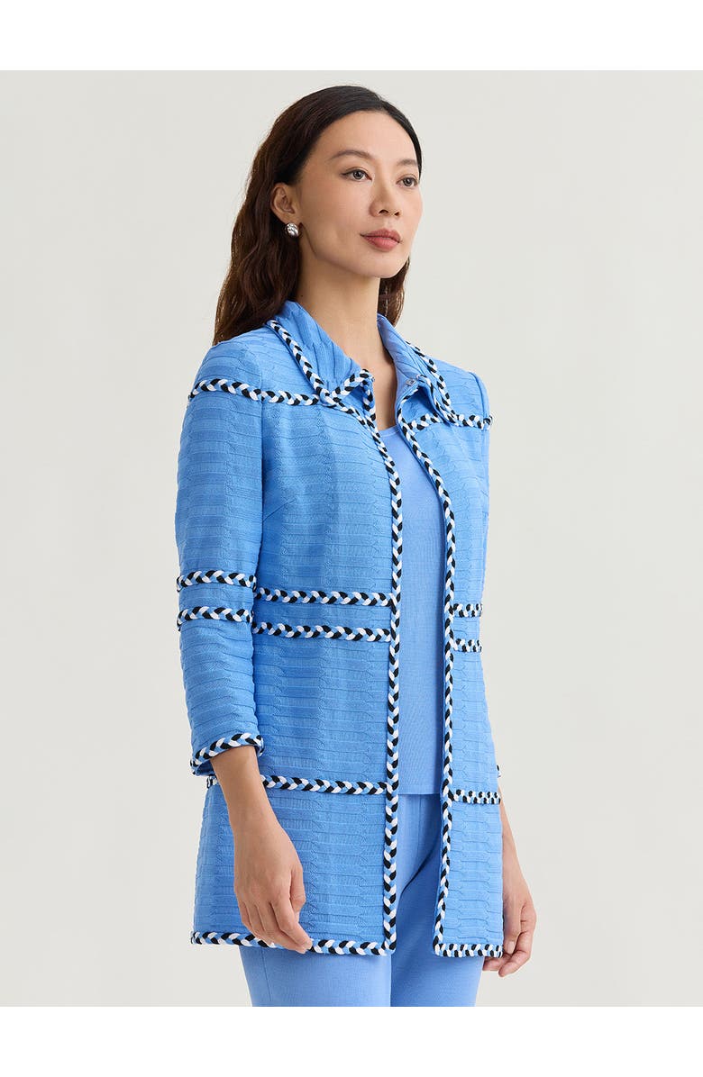 Misook Tri-Color Braided Trim Knit Jacket, Alternate, color, Blue
