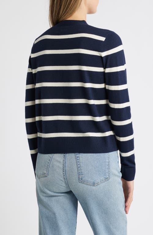 Shop Caslon ® Classic Crewneck Cardigan In Navy- Ivory Renee Stripe