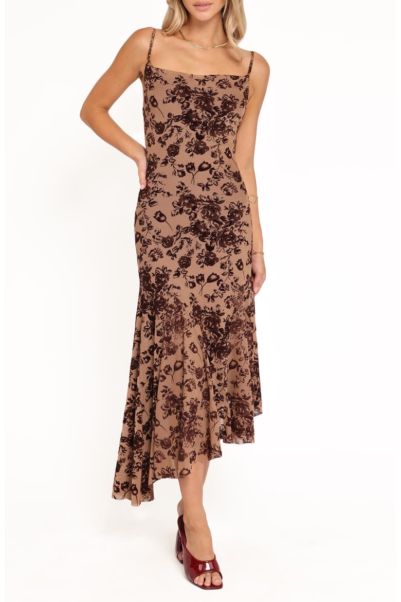 Lolita Floral Print Midi Dress, Main, color, BROWN FLORAL
