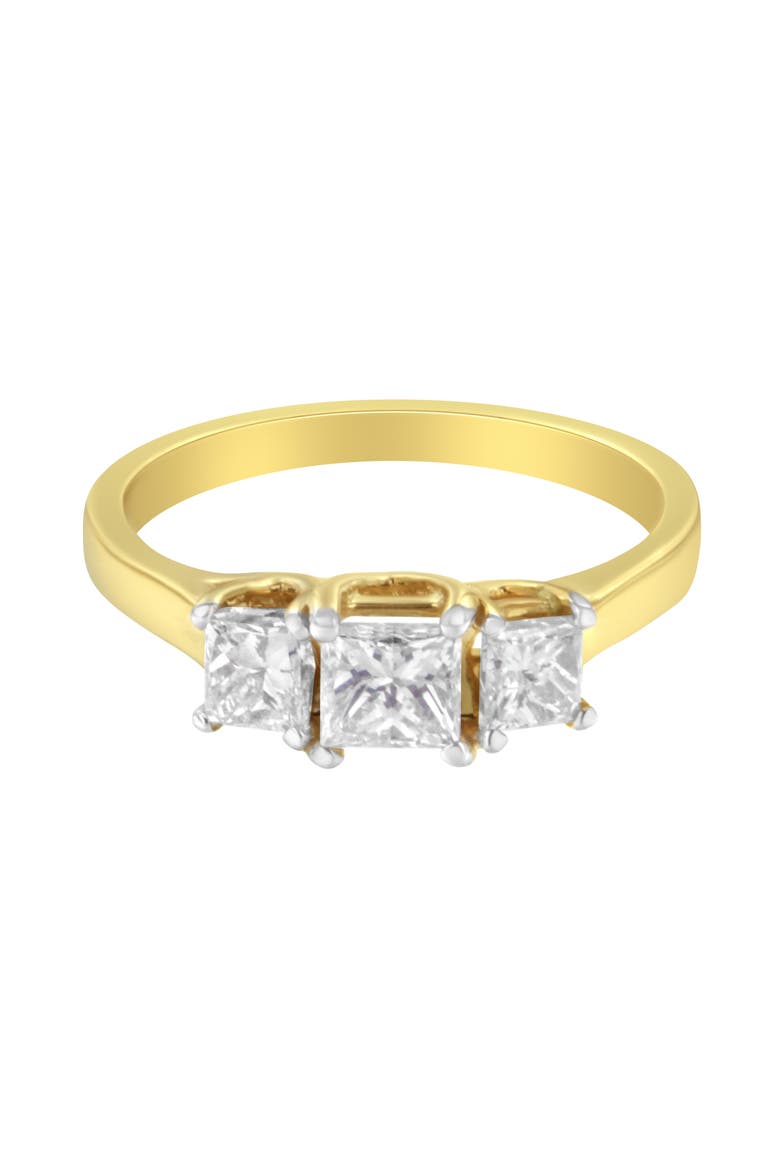 10K Yellow Gold Princess-Cut Diamond Three Stone Band Ring, Alternate, color, Yellow Gold