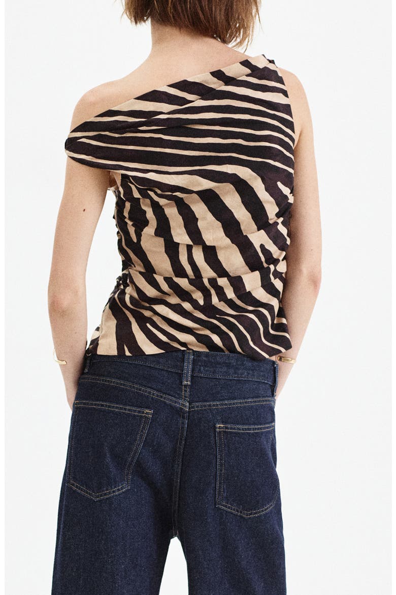 Print Drape Asymmetric Top, Alternate, color, BLACK