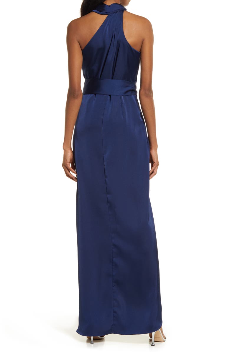 elle zeitoune Grace Halter Neck Satin Wrap Dress, Alternate, color, 