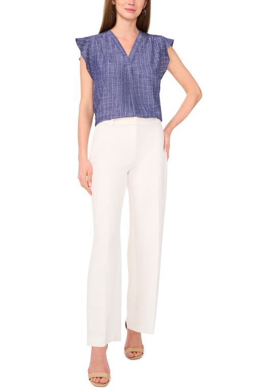 Shop Vince Camuto Pinstripe Flutter Sleeve Chambray Top In Cool Waters