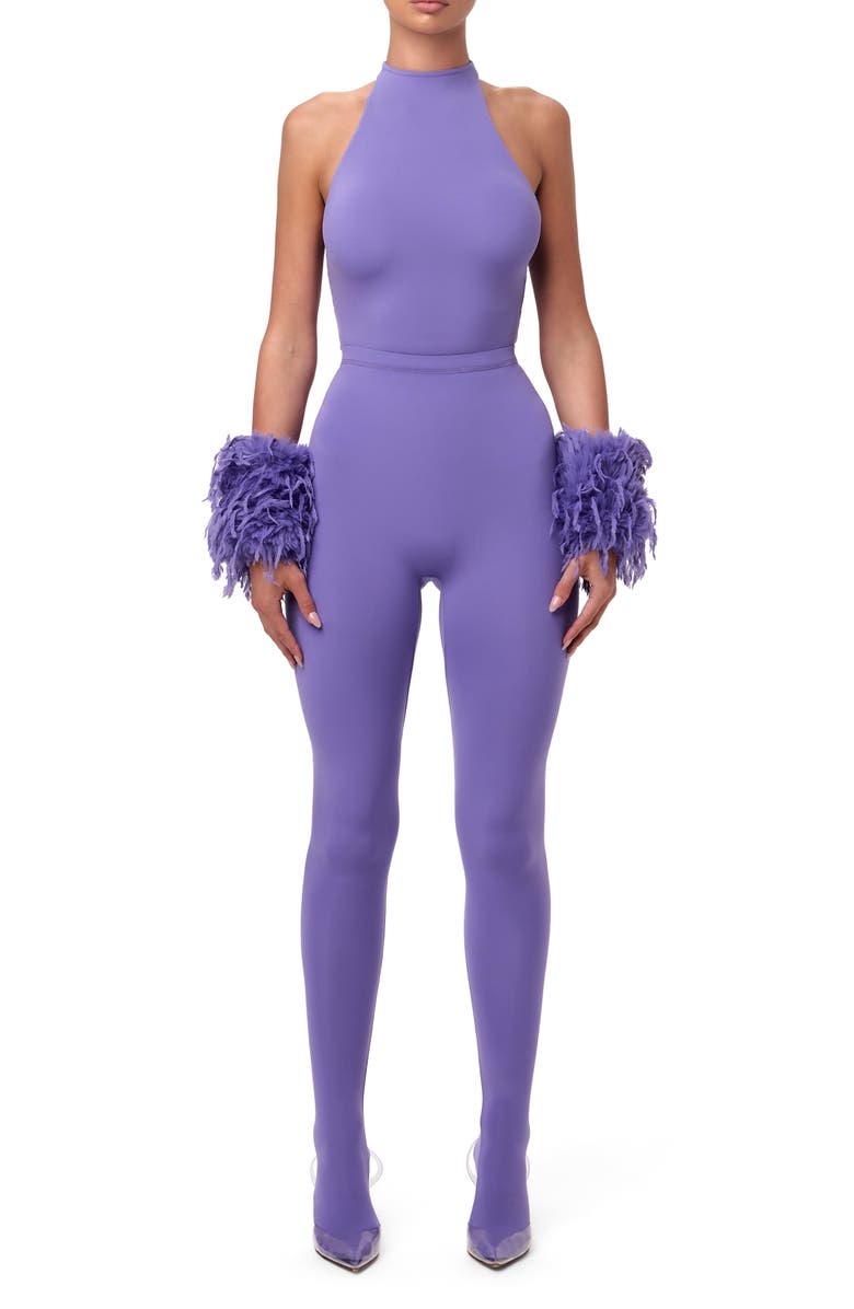 Naked Wardrobe Faux Feather Wrist Cuffs, Alternate, color, Lavender