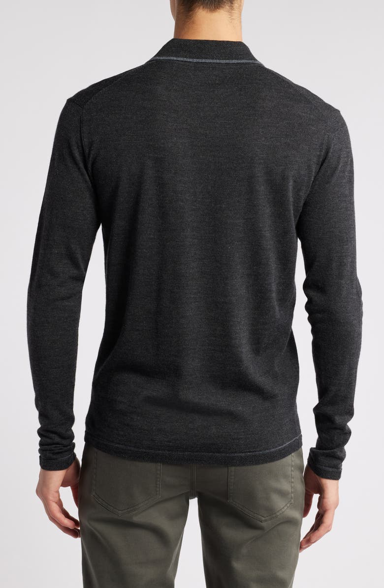 Robert Barakett Roman Long Sleeve Merino Wool Sweater Polo, Alternate, color, Charcoal